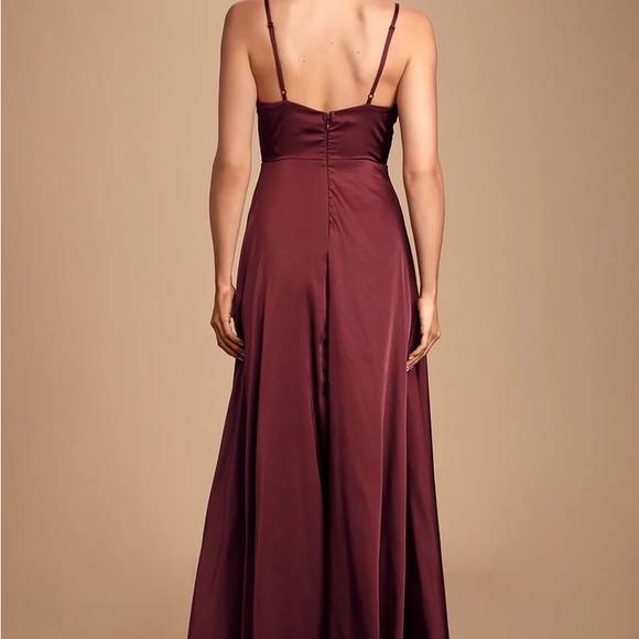 NWT Lulu’s Ode to Love Burgundy Satin Maxi Dress - Picture 3 of 7